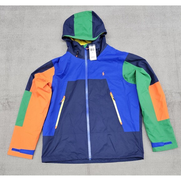 Polo Ralph Lauren Colorblock Water-Resistant Hooded Jacket L Blue Multi - Picture 1 of 12